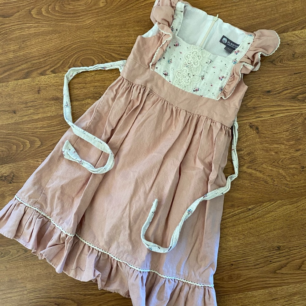 EUC EleStory Flutter Dress Pink Linen dress  6-7Y